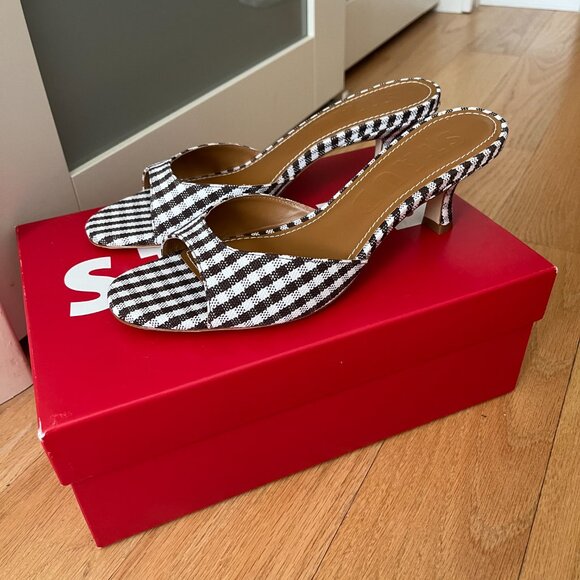 STAUD Brigitte Kitten Heel Mule in Chocolate Micro Check NIB, Size 39.5 - Picture 6 of 10